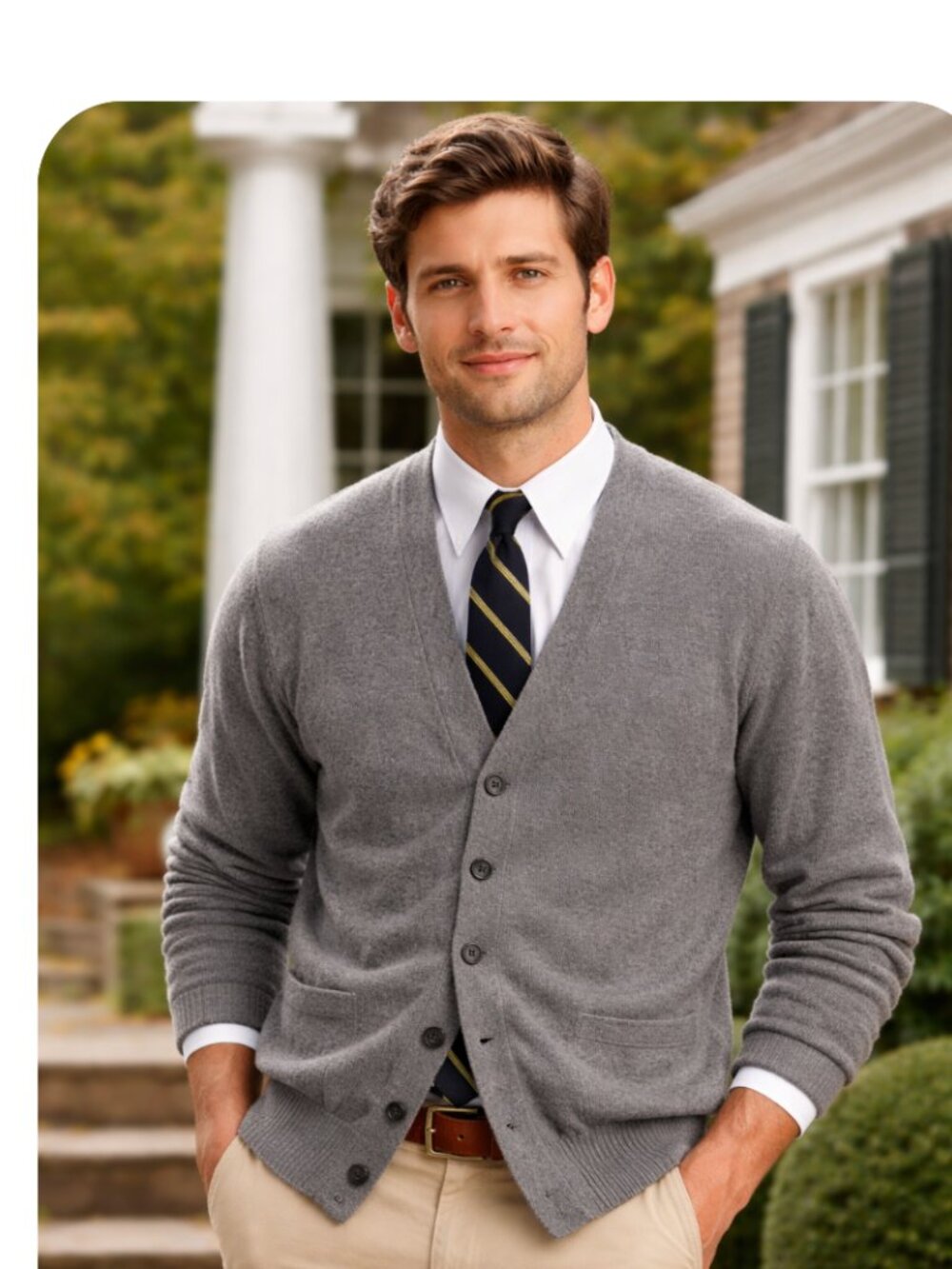 WINONA KNITS Men Vintage Wool Blend 6 Button Gray Cardigan Sweater size Large